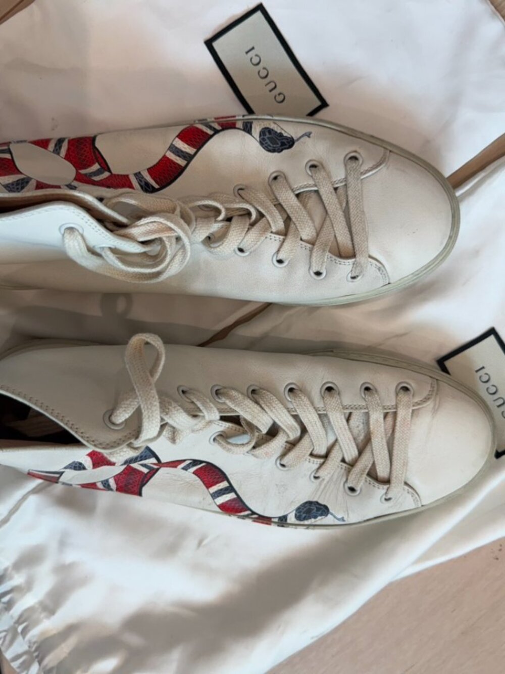 Gucci Major Kingsnake High Top Sneakers White Leather Men's Size 8 (US 8.5) Ital - Picture 3 of 10